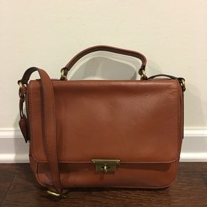 Fossil Memoir Flap Brown Leather Crossbody/Satchel/Messenger Handbag